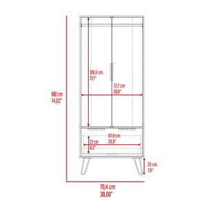 English Elm Light Oak Two-Door Wardrobe with Large Drawer, Hanging Rod & Shelf for Organized Bedrooms B062S00022