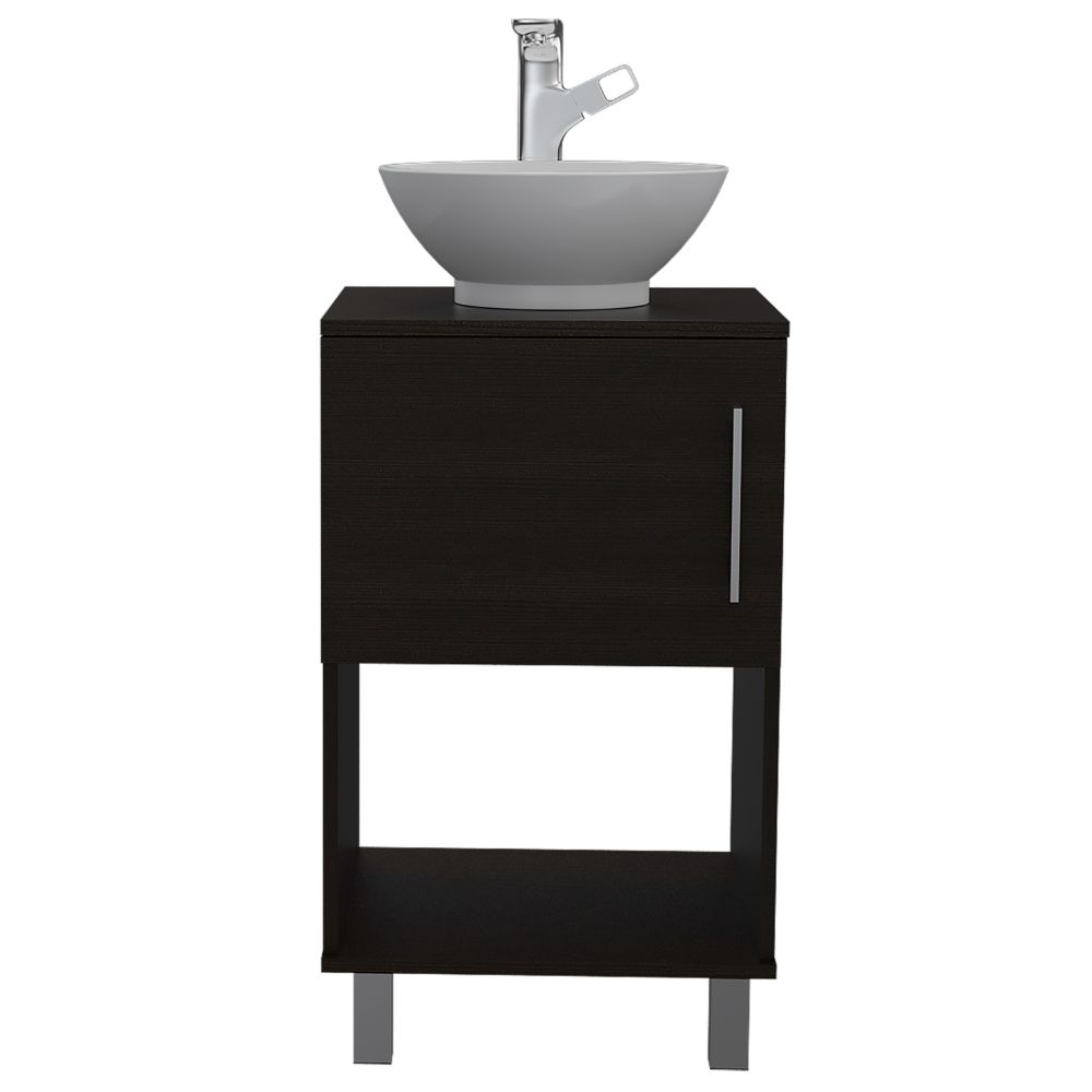 English Elm 1-Shelf Single Bathroom Vanity Wenge Resin Sink Modern Storage Cabinet Open Shelf Humidity-Resistant Legs 35" B062S00077