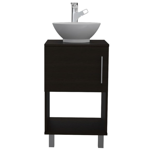 English Elm 1-Shelf Single Bathroom Vanity Wenge Resin Sink Modern Storage Cabinet Open Shelf Humidity-Resistant Legs 35" B062S00077