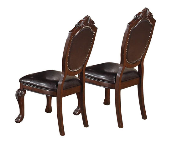 English Elm Royal Carved Formal Dining Side Chairs Set of 2 — Ornate Floral Rubberwood Frames with Padded PU Seats Brown 22 L x 14 W x 47 H B01180913