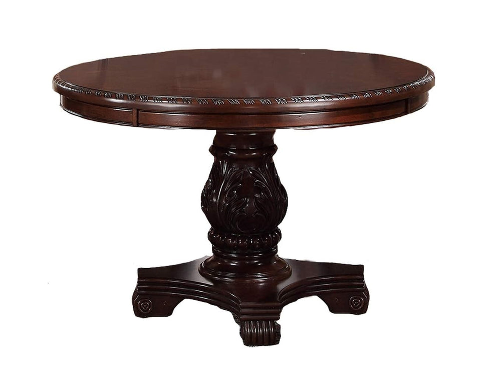 English Elm Classic Formal Dining Set 5pc - Carved Floral Pedestal Round Table with 4 Faux Leather Upholstered Chairs B011S00278
