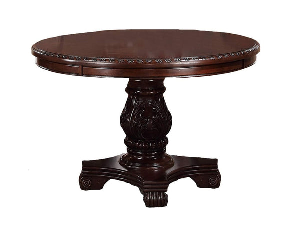 English Elm Classic Formal Dining Set 5pc - Carved Floral Pedestal Round Table with 4 Faux Leather Upholstered Chairs B011S00278