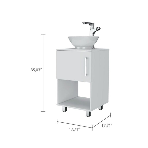 English Elm Saybrooke Modern 1-Shelf Single Bathroom Vanity White with Resin Sink, Cabinet & Open Shelf Storage B062S00078