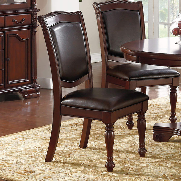 English Elm Gorgeous Formal Rubberwood Dining Side Chairs Set of 2 with Carved Accents Faux Leather Padded Seats Brown 22 L x 15 W x 42 H B01180914