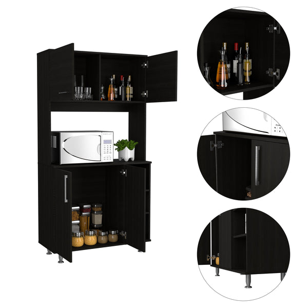 English Elm 3-Shelf Pantry Cabinet Wenge with 7 Shelves, 4 Doors & Drawers — Tall 70.9" Kitchen Storage Organizer B062S00031