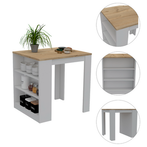 English Elm Elkins 3-Drawer Kitchen Island White and Pine — Compact Storage, Open Shelves, Multipurpose Dining Surface B062S00007