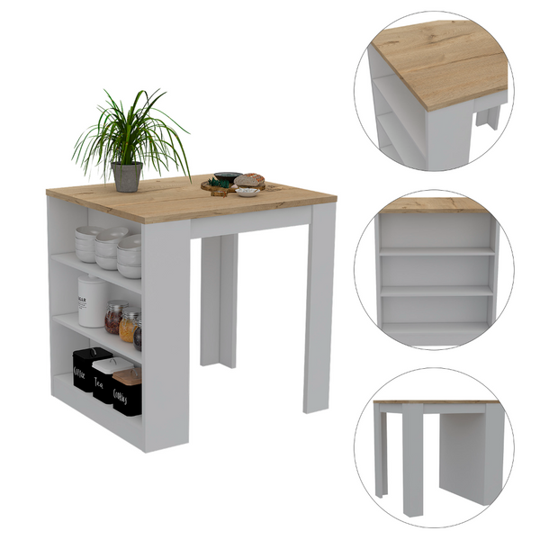English Elm Elkins 3-Drawer Kitchen Island White and Pine — Compact Storage, Open Shelves, Multipurpose Dining Surface B062S00007