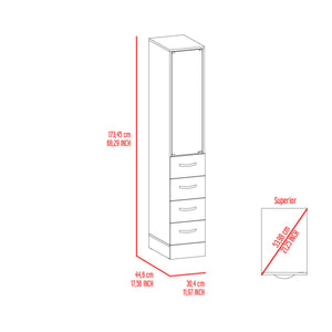 English Elm White Tall Linen Cabinet with Glass Door, 3 Shelves & 3 Drawers, Slim 68" Storage Tower, White B06280383