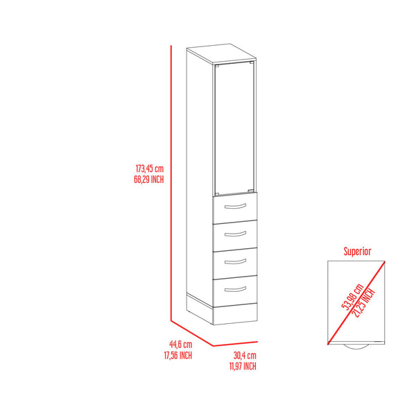 English Elm White Tall Linen Cabinet with Glass Door, 3 Shelves & 3 Drawers, Slim 68" Storage Tower, White B06280383