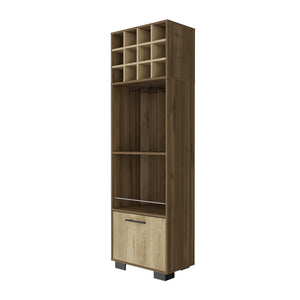 English Elm Jackson Corner 12-Bottle Bar Cabinet with Cup Rack, 2 Shelves & Drawer in Mahogany Macadamia Finish B062S00013