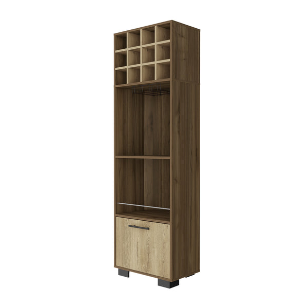 English Elm Jackson Corner 12-Bottle Bar Cabinet with Cup Rack, 2 Shelves & Drawer in Mahogany Macadamia Finish B062S00013
