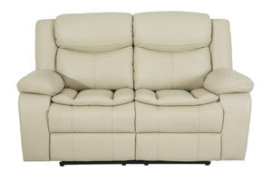 English Elm Breathable Leather Manual Reclining Loveseat - Stylish Cream Comfort For Modern Living Rooms W79164349