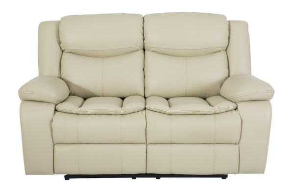English Elm Breathable Leather Manual Reclining Loveseat - Stylish Cream Comfort For Modern Living Rooms W79164349
