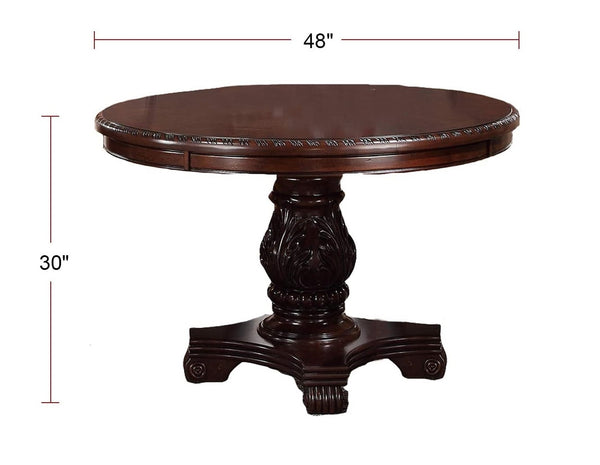 English Elm Classic Formal Dining Set 5pc - Carved Floral Pedestal Round Table with 4 Faux Leather Upholstered Chairs B011S00278