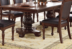 English Elm Formal Royal Rectangle Dining Table 66"+18" Leaf Brown Double Pedestal Carved Floral Accents 45"x30" B011S00274