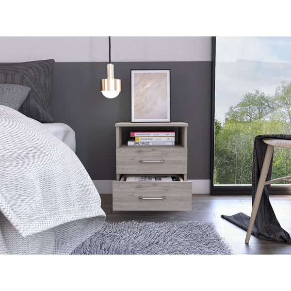 English Elm Brookeline Romantic 2-Drawer 1-Shelf Nightstand with Spacious Top, Durable Metal Railings & Pulls Light Gray B06280586