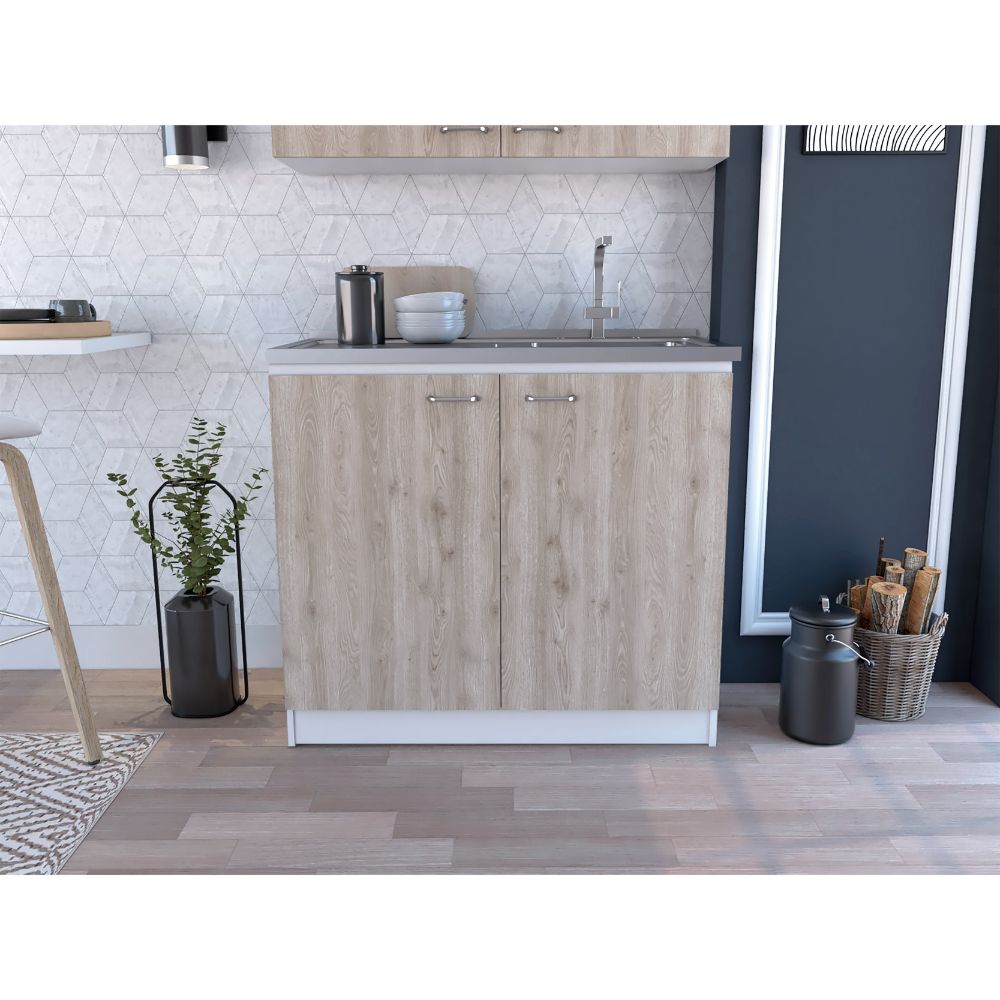English Elm Brookeline Contemporary 2-Door Utility Sink Cabinet in White & Light Gray — Multiroom Workspace, 39.3" wide B062S00147