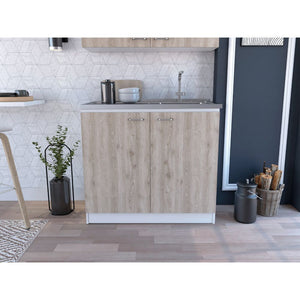 English Elm Brookeline Contemporary 2-Door Utility Sink Cabinet in White & Light Gray — Multiroom Workspace, 39.3" wide B062S00147