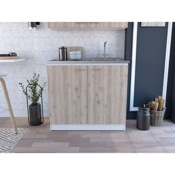 English Elm Brookeline Contemporary 2-Door Utility Sink Cabinet in White & Light Gray — Multiroom Workspace, 39.3" wide B062S00147