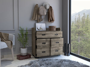 English Elm Edgemont 5-Drawer Dresser Dark Brown – Spacious double drawer, four singles, durable top, elegant finish for organized style B062S00161