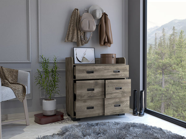 English Elm Edgemont 5-Drawer Dresser Dark Brown – Spacious double drawer, four singles, durable top, elegant finish for organized style B062S00161