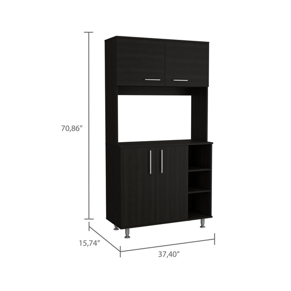 English Elm 3-Shelf Pantry Cabinet Wenge with 7 Shelves, 4 Doors & Drawers — Tall 70.9" Kitchen Storage Organizer B062S00031