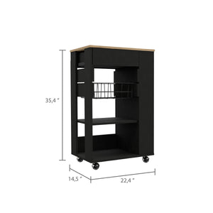 English Elm Wenge Kitchen Cart with 5 Shelves & 1 Drawer, Wengue and Light Oak Mobile Storage Cart with Wheels B062S00124
