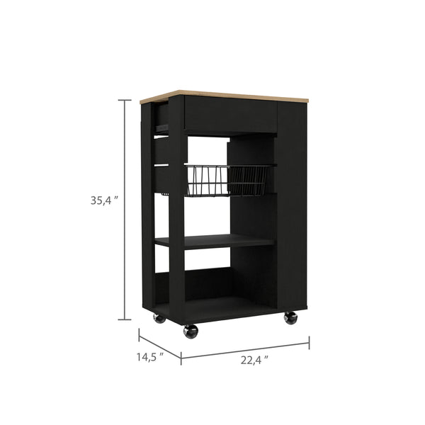 English Elm Wenge Kitchen Cart with 5 Shelves & 1 Drawer, Wengue and Light Oak Mobile Storage Cart with Wheels B062S00124