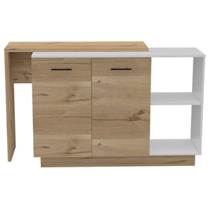 English Elm Chesterfield Rustic Melamine Kitchen Island 5-Shelf 1-Drawer 2-Door White Oak Look 59" Wide - Versatile Storage and Charming Design B062S00162