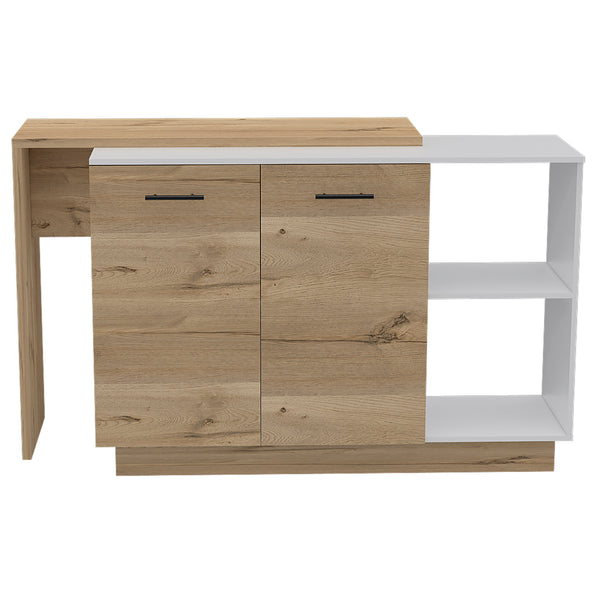 English Elm Chesterfield Rustic Melamine Kitchen Island 5-Shelf 1-Drawer 2-Door White Oak Look 59" Wide - Versatile Storage and Charming Design B062S00162