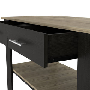 English Elm 2-Drawer Two-Tone Kitchen Island with 2 Shelves Plank-Style Storage Wenge & Light Oak Finish, Stylish Organizer B06280058