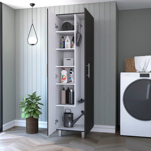 English Elm 2-Door Wenge and White Rectangle Pantry Cabinet with 5 Shelves, Tall Broom Closet for Modern Storage B062S00171