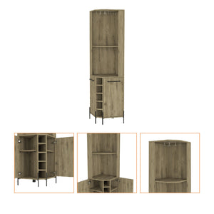 English Elm Macadamia 5-Bottle Bar Cabinet with 2 Shelves, 2 Doors & Cup Rack — Tall 70.8" Storage Unit, Macadamia Finish B062S00110