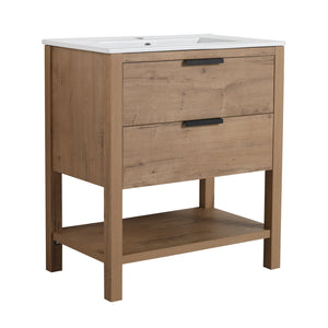 English Elm 30 Inch Bathroom Vanity - Stylish Plywood Design With Soft-Closing Drawers & Easy Installation W999S00061