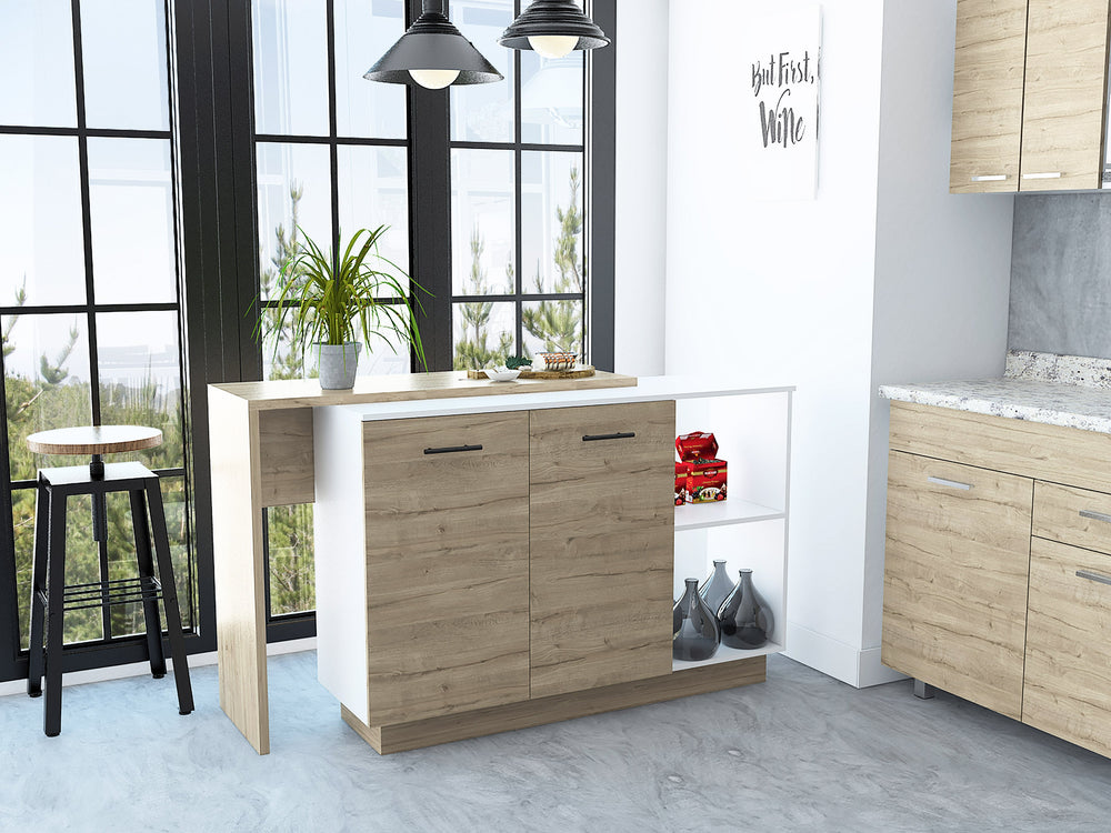 English Elm Chesterfield Rustic Melamine Kitchen Island 5-Shelf 1-Drawer 2-Door White Oak Look 59" Wide - Versatile Storage and Charming Design B062S00162
