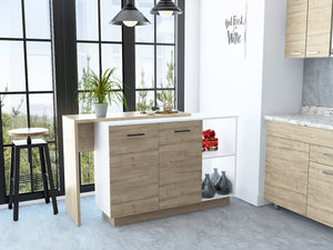 English Elm Chesterfield Rustic Melamine Kitchen Island 5-Shelf 1-Drawer 2-Door White Oak Look 59" Wide - Versatile Storage and Charming Design B062S00162