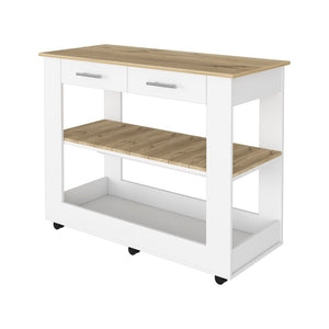 English Elm Rockaway Kitchen Island With 2 Drawers & Open Shelves - Stylish White & Light Oak Storage Solution B06280059-GIGA