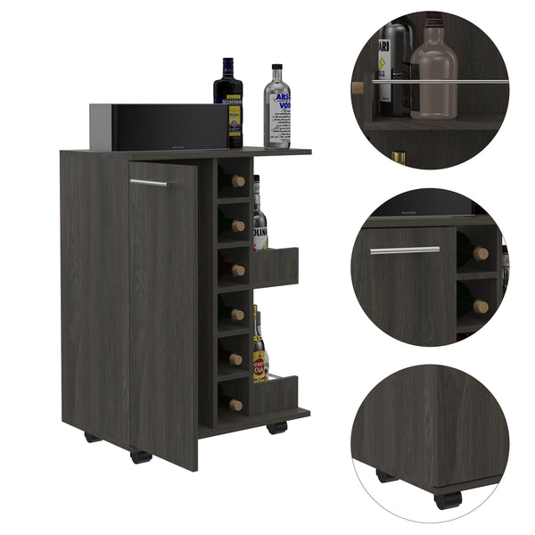 English Elm Bartlet 2-Shelf Bar Cart With Wine Storage, Carbon Espresso Finish For Stylish Home Entertaining B06280455