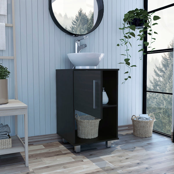 English Elm 1-Shelf Single Bathroom Vanity Wenge Resin Sink Modern Storage Cabinet Open Shelf Humidity-Resistant Legs 35" B062S00077