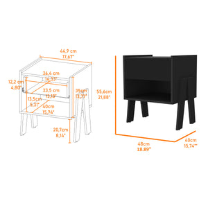 English Elm Wenge Modern 1-Drawer 1-Shelf Nightstand with Metal Rails — Sleek Industrial Style, Durable Storage B06280189