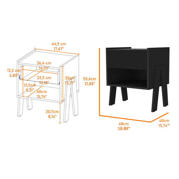 English Elm Wenge Modern 1-Drawer 1-Shelf Nightstand with Metal Rails — Sleek Industrial Style, Durable Storage B06280189