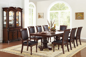 English Elm Formal Royal Rectangle Dining Table 66"+18" Leaf Brown Double Pedestal Carved Floral Accents 45"x30" B011S00274