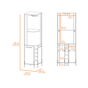 English Elm Macadamia 5-Bottle Bar Cabinet with 2 Shelves, 2 Doors & Cup Rack — Tall 70.8" Storage Unit, Macadamia Finish B062S00110