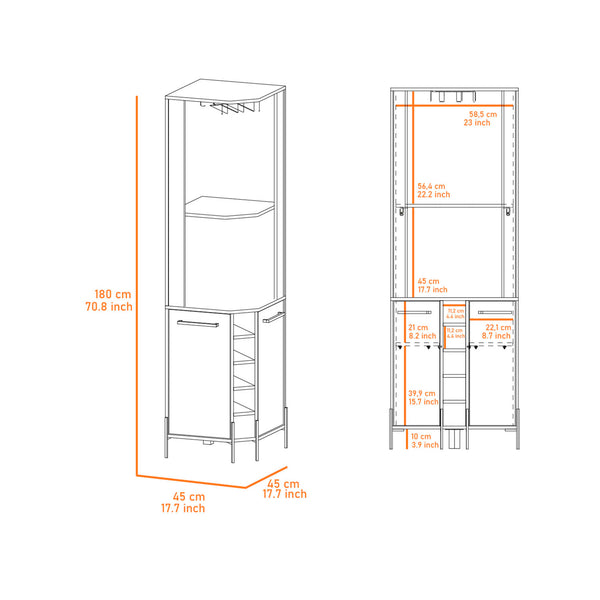 English Elm Macadamia 5-Bottle Bar Cabinet with 2 Shelves, 2 Doors & Cup Rack — Tall 70.8" Storage Unit, Macadamia Finish B062S00110
