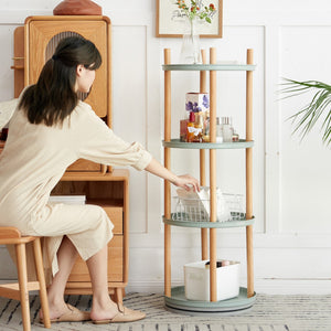 English Elm Storage Shelf Four Tier Rotating Bookcase Beech Wood and Steel Base for Any Room W128367499