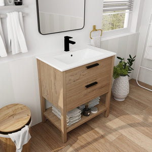 English Elm 30 Inch Bathroom Vanity - Stylish Plywood Design With Soft-Closing Drawers & Easy Installation W999S00061