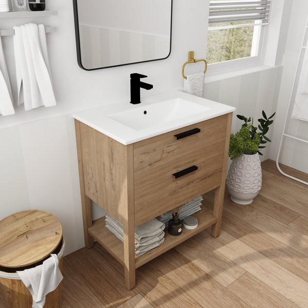 English Elm 30 Inch Bathroom Vanity - Stylish Plywood Design With Soft-Closing Drawers & Easy Installation W999S00061