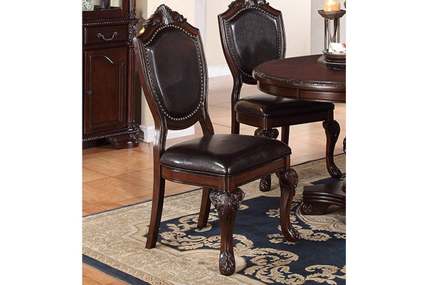 English Elm Classic Formal Dining Set 5pc - Carved Floral Pedestal Round Table with 4 Faux Leather Upholstered Chairs B011S00278