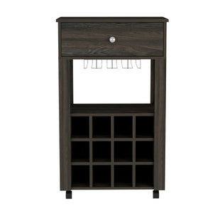 English Elm Espresso Carbon 12-Bottle Wine Cabinet with Drawer, Glass Storage & Casters for Modern Homes B06279977