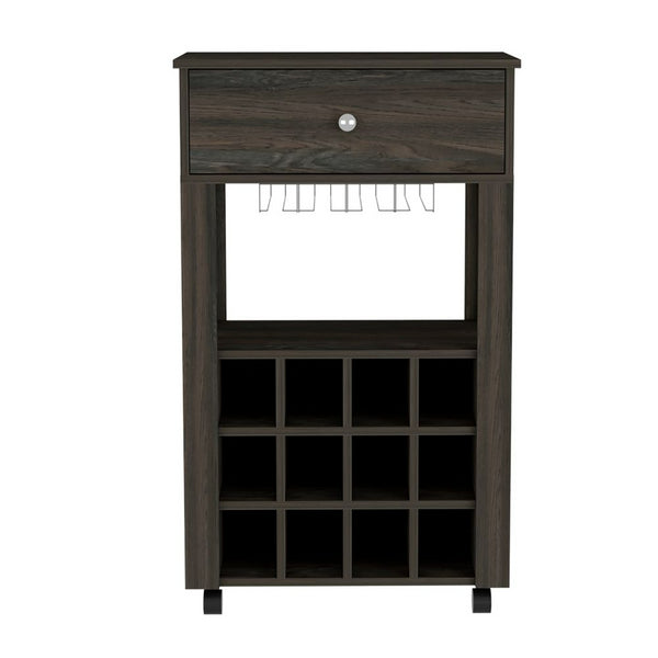 English Elm Espresso Carbon 12-Bottle Wine Cabinet with Drawer, Glass Storage & Casters for Modern Homes B06279977